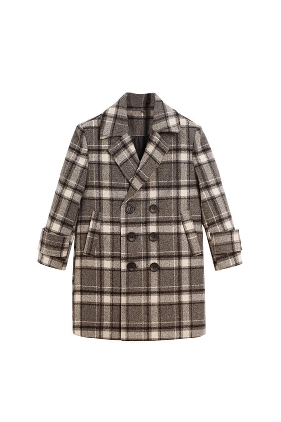 Boy's Wool Double Trench Jacket Warm Plaid Peacoat Sizes 2-3 Years