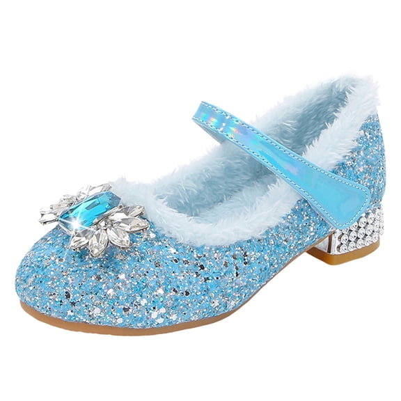 HWeei Children Warm Thick Heeled Shoes With Soles Fashionable Princess Casual Flat Shoes With Diamonds Sizes 2