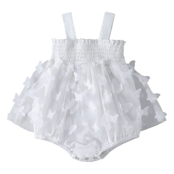 HWeei Girls Sleeveless Solid Color Butterfly Tulle Ruffles Romper Bodysuits Sizes 9-12 Months