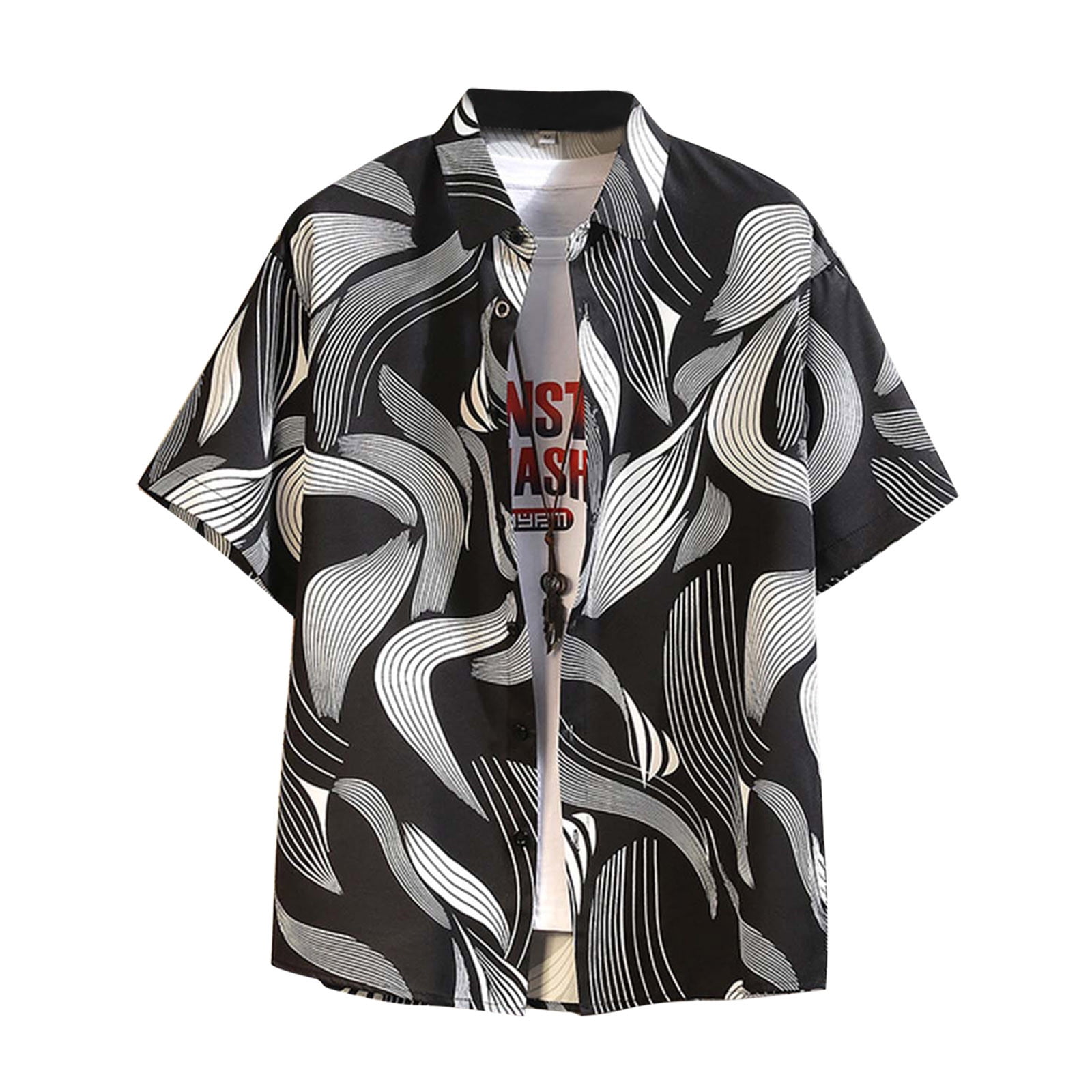 HWeei Men's Casual Short Sleeve Fashion Large Size Lapel Shirt Jacket