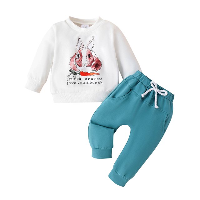 HWeei Toddler Boys Girls Long Sleeve Easter Rabbit Print T Shirt