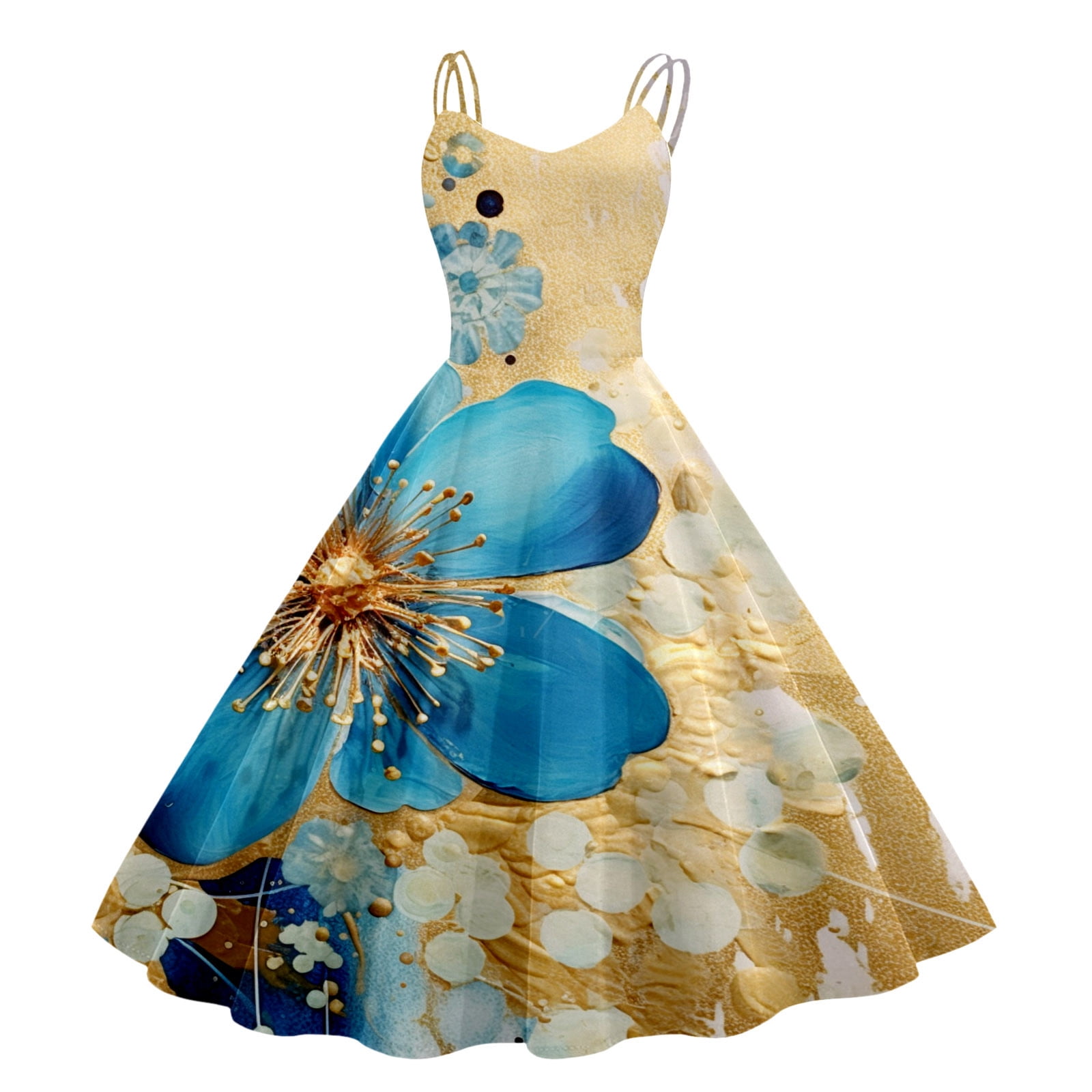 HWeei Vintage Dresses For Women Sleeveless Knee Length Retro A Line