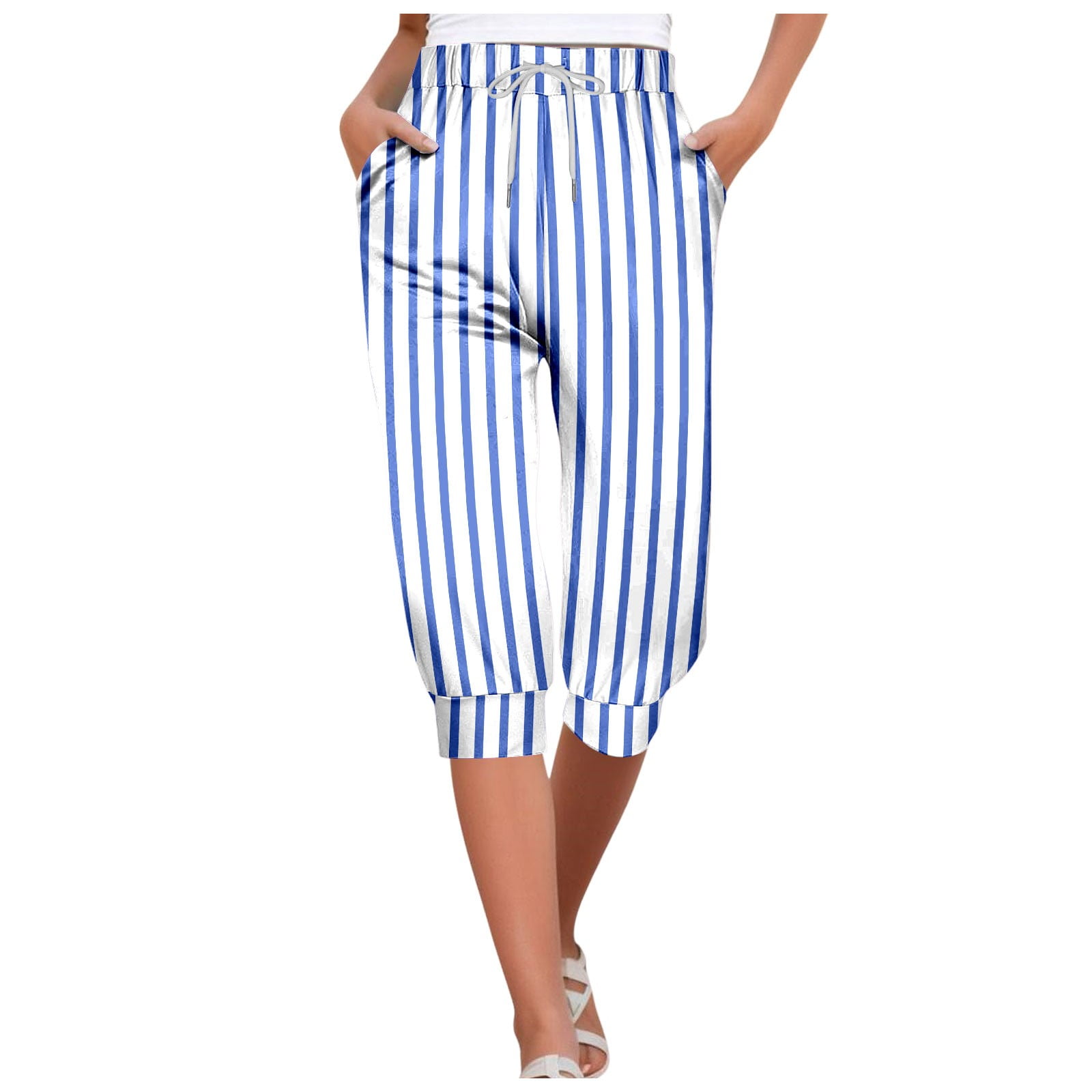 HWeei Women Fashion Casual Loose Print Lace Up High Waist Pocket