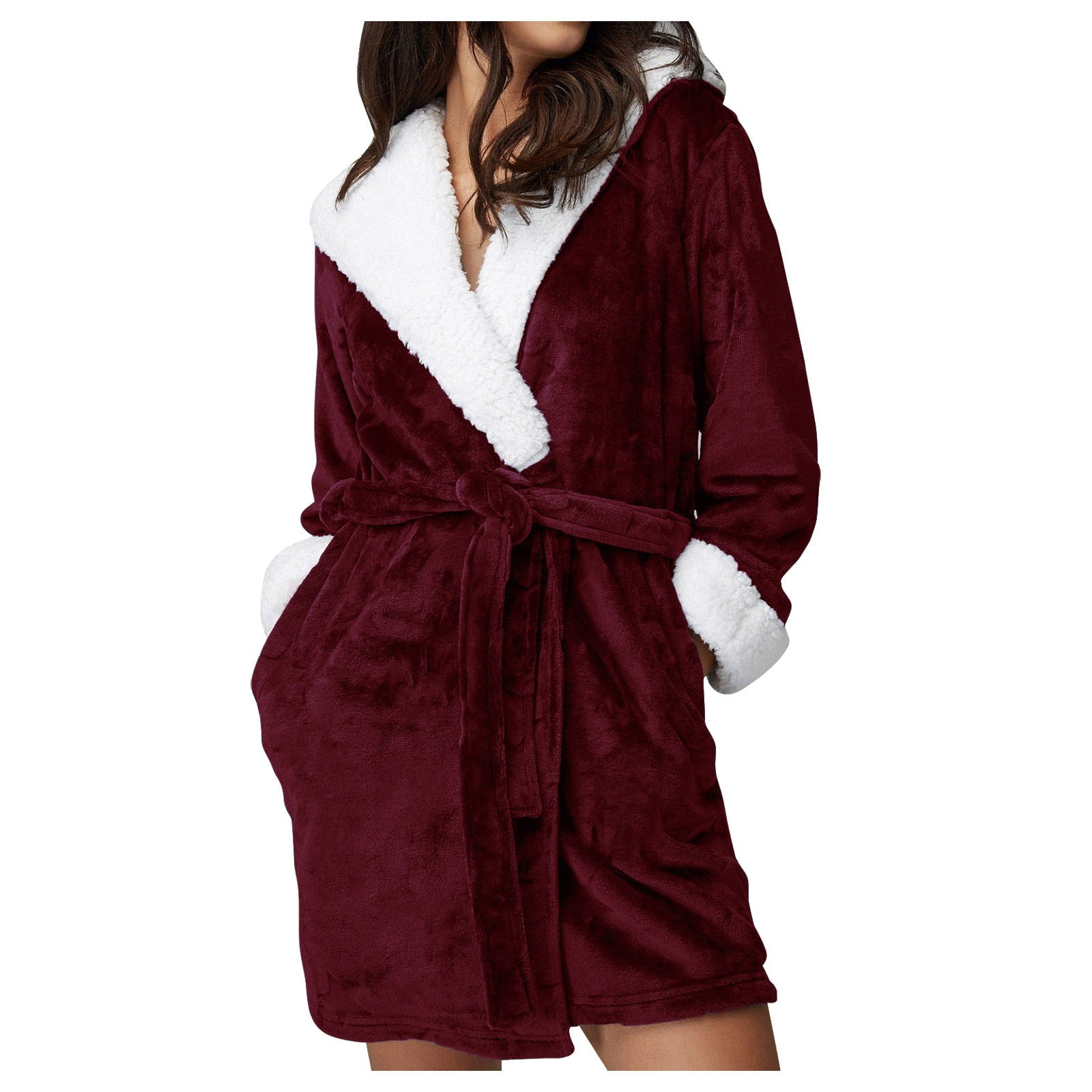 HWeei Women Hooded Bathrobe Lightweight Soft Plush Long Flannel