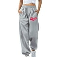thumbnail image 1 of HWeei Women Love Drawstring Loose Elastic Waist Casual Pants Sweatpants, 1 of 4