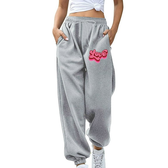 HWeei Women Love Drawstring Loose Elastic Waist Casual Pants Sweatpants
