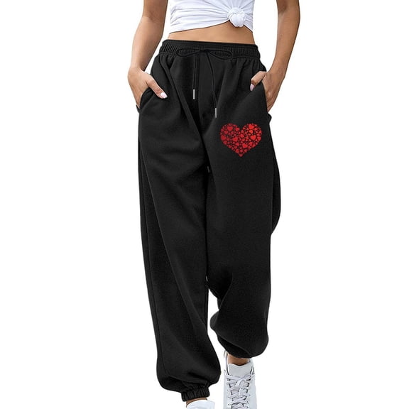 HWeei Women Love Drawstring Loose Elastic Waist Casual Pants Sweatpants