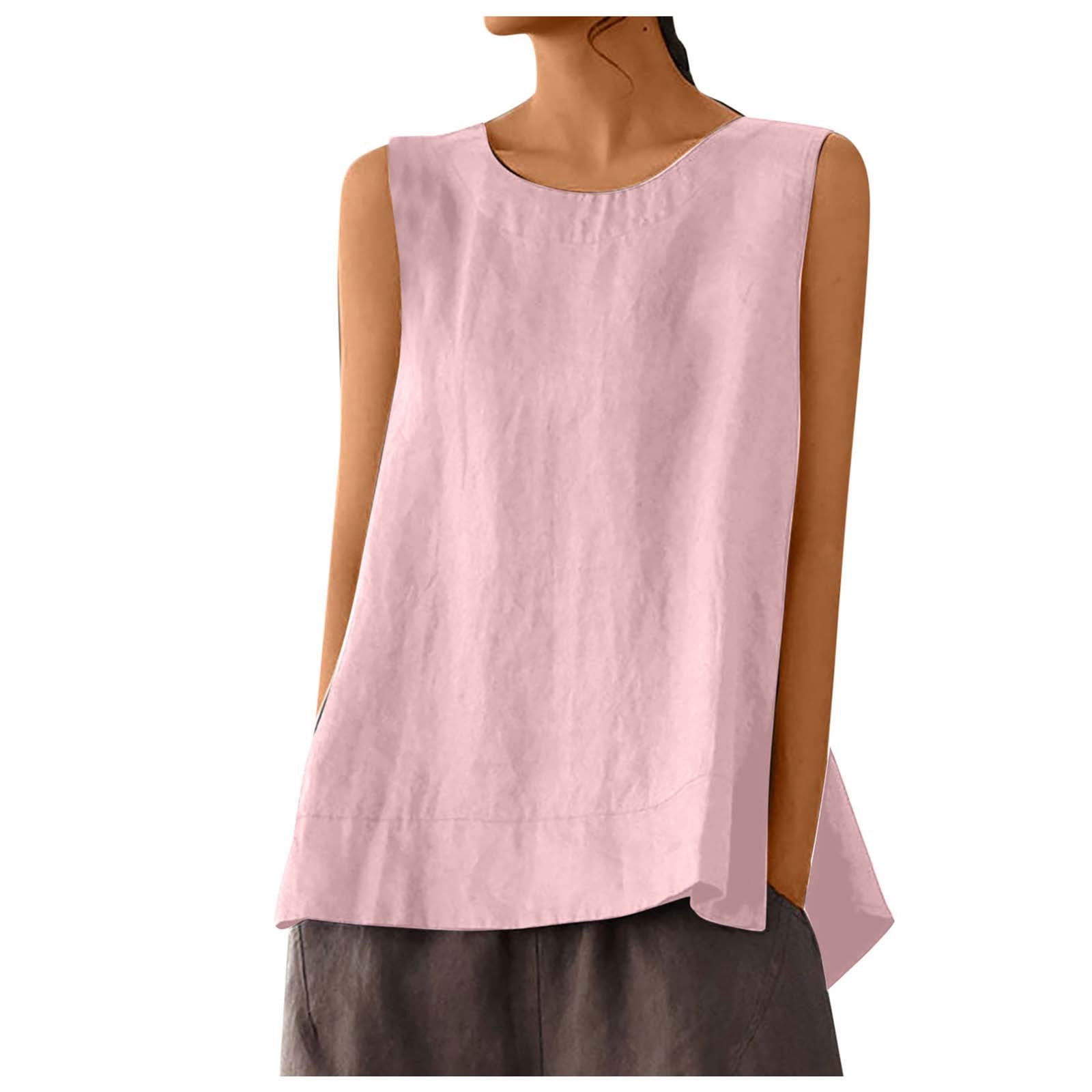 HWeei Women's Casual Sleeveless Tank Top Round Neck Loose Fit Solid