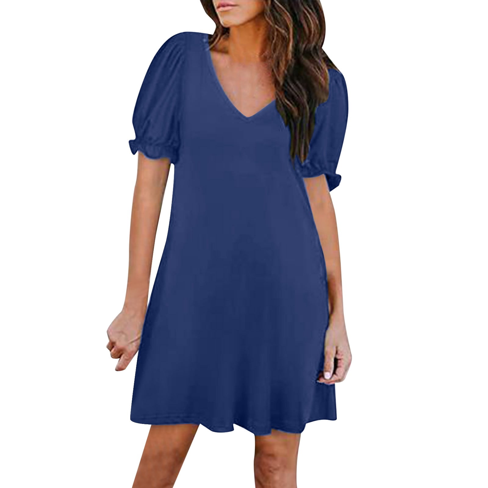 HWeei Womens Summer Dresses Casual Puff Short Sleeve V Neck T Shirt