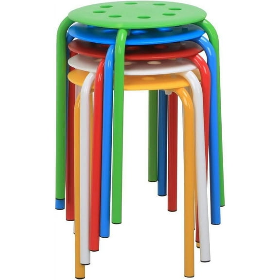 HWong 17.3in Plastic Stackable Stools Stack Nesting Stools Portable Colorful Decoration Chairs Round Chairs Flexible Seating Pack of 5