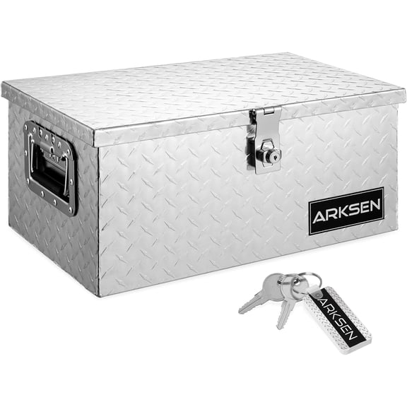 HWong 20 x 12 x 10 Inch Diamond Plate Truck Bed Tool Box, Heavy Duty Waterproof Aluminum Storage Chest with Side Handle & Lock for Pickup Truck Bed, RV & Trailer, Silver