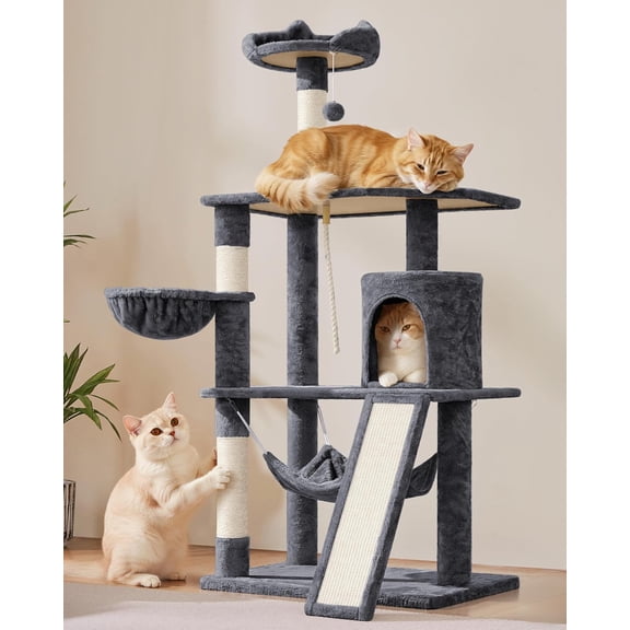 HWong 63.5in Multi-Level Cat Tree Tower Condo with Scratching Posts, Platform & Hammock, Cat Activity Center Play Furniture for Kittens, Cats, and Pets