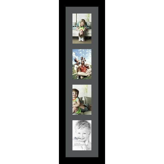 HWong Collage Photo Frame Single Mat with 4-4x6 Openings and Satin Black Frame.