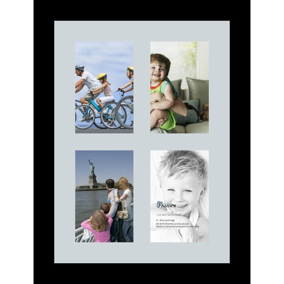 HWong Collage Photo Frame Single Mat with 4-4x6 Openings and Satin Black Frame.