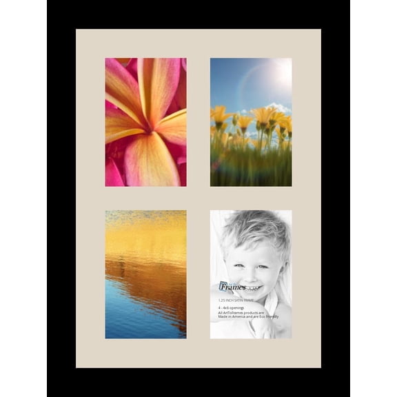 HWong Collage Photo Frame Single Mat with 4-4x6 Openings and Satin Black Frame.