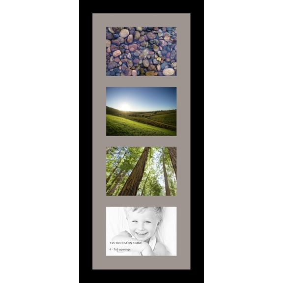 HWong Collage Photo Frame Single Mat with 4-5x7 Openings and Satin Black Frame.