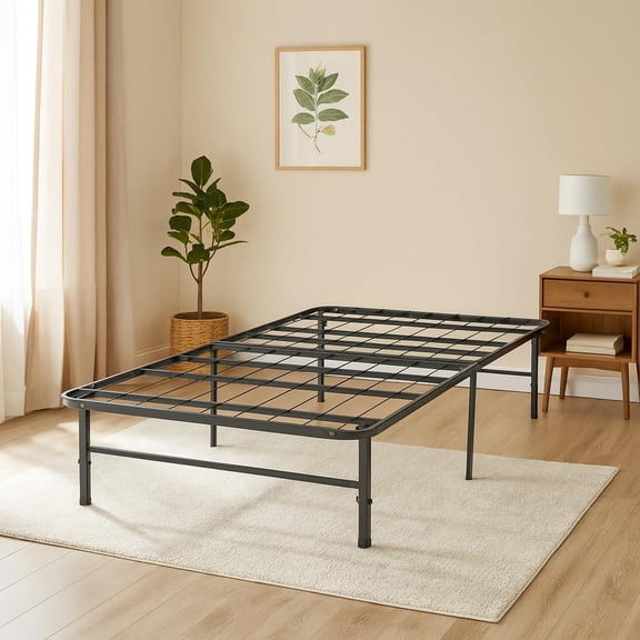 HWong Foldable Twin Metal Bed Frame with 13-Inch Underbed Storage, Fully Assembled Steel Platform No Box Spring Needed, Squeak-Free 600 lb Capacity for Stress-Free Setup and Small Spaces, Black
