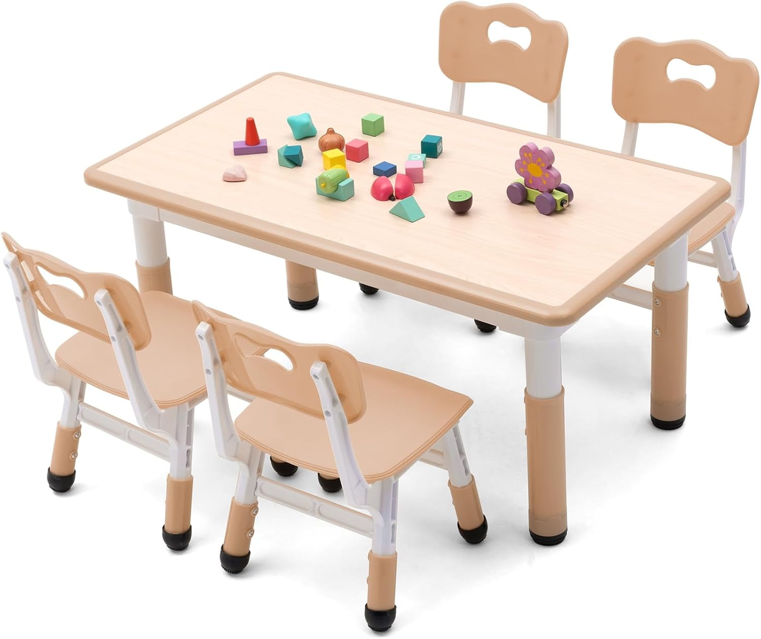 HWong Kids Table and Chairs Set, Height Adjustable Multi-Activity Preschool Table with Graffiti Desktop for Ages 2-8 Versatile Kids Tables for Play, Learning, and Creativity(Maple Top/Natural Border)