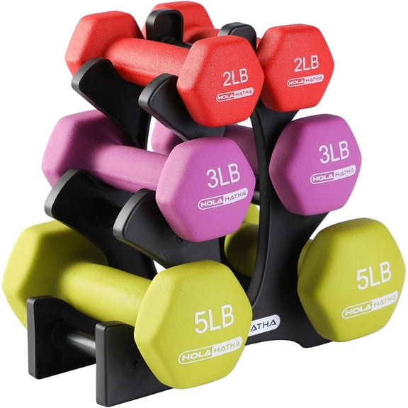 HWong Neoprene Dumbbell Weights Set w/Rack, Home Gym Equipment - Portable Weighted Exercise Dumbbells for Fitness, Training, and Lifting Workouts