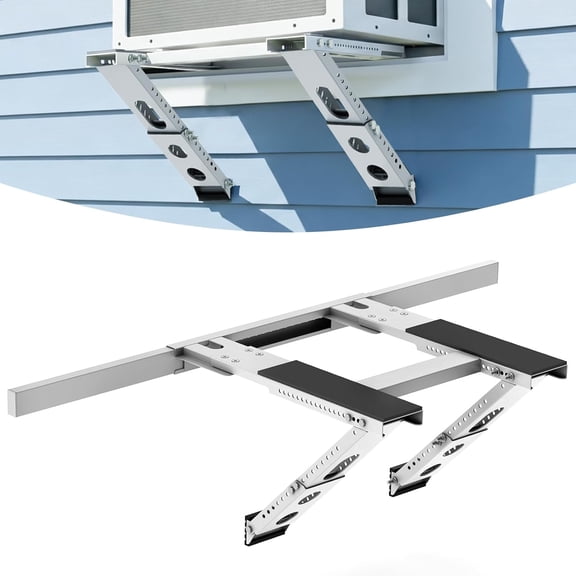 HWong No-Drill Window AC Bracket, Heavy Duty Window Air Conditioner Support Bracket with Easy Installation, Adjustable Width to Fit Single / Double Hung Windows, Holds Up to 220 lbs