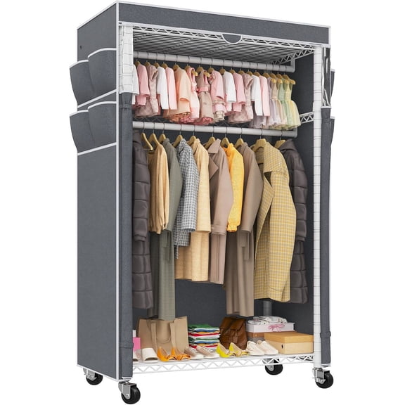 HWong Rolling Clothes Rack with Cover Clothing Racks for Hanging Clothes Heavy Duty Portable Closet with Wheels Garment Rack 35.5" W*15.7" D*79 "H White