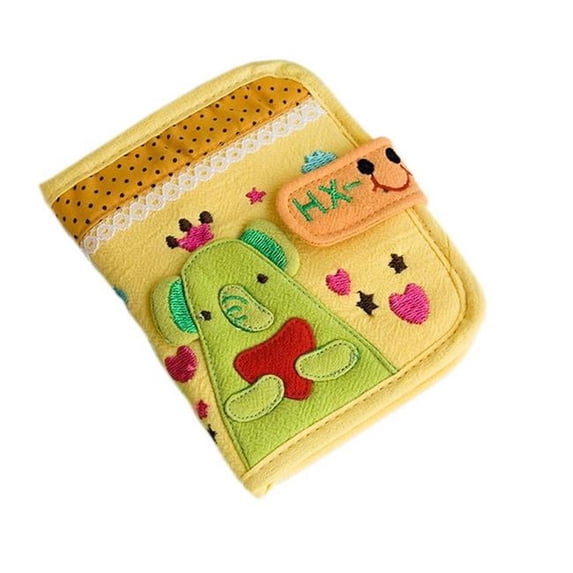 HX-10-YELLOW 4.7 x 3.7 in. Green Elephant - Embroidered Applique Fabric Art Wallet Purse & Card Holder