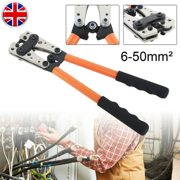 HX-50B Portable Cable Crimping Tool Professional Terminals Crimper Plier R-ing Terminal Wire Crimp Terminals 6-50mm² Cable Lug Crimper Cu/Al Terminal Plier Multifunctional(Orange)