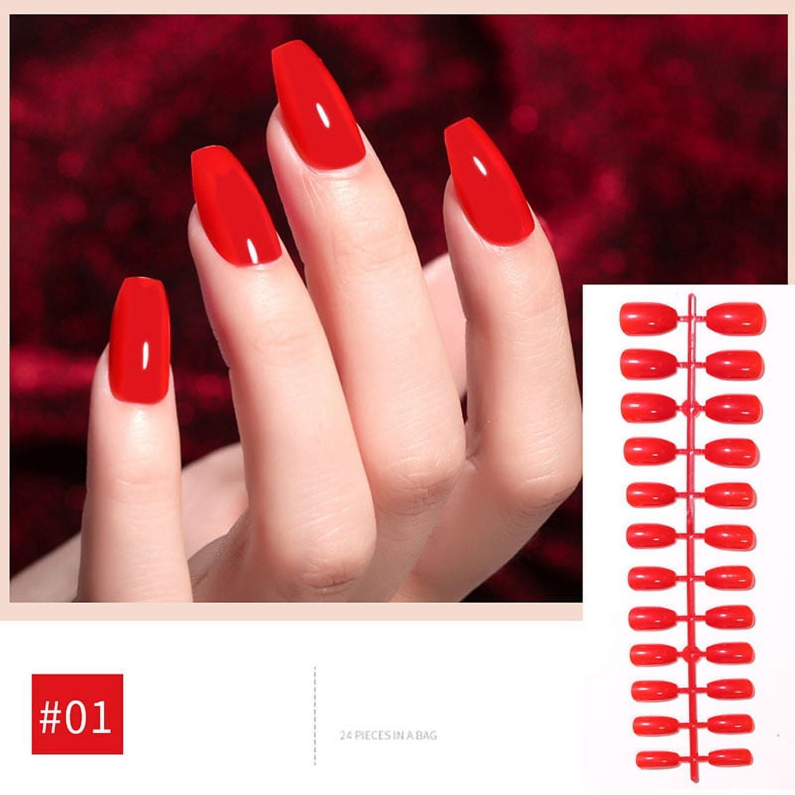 HXMeiye Acrylic Press On Nails Medium Length Short Coffin Stick Glue