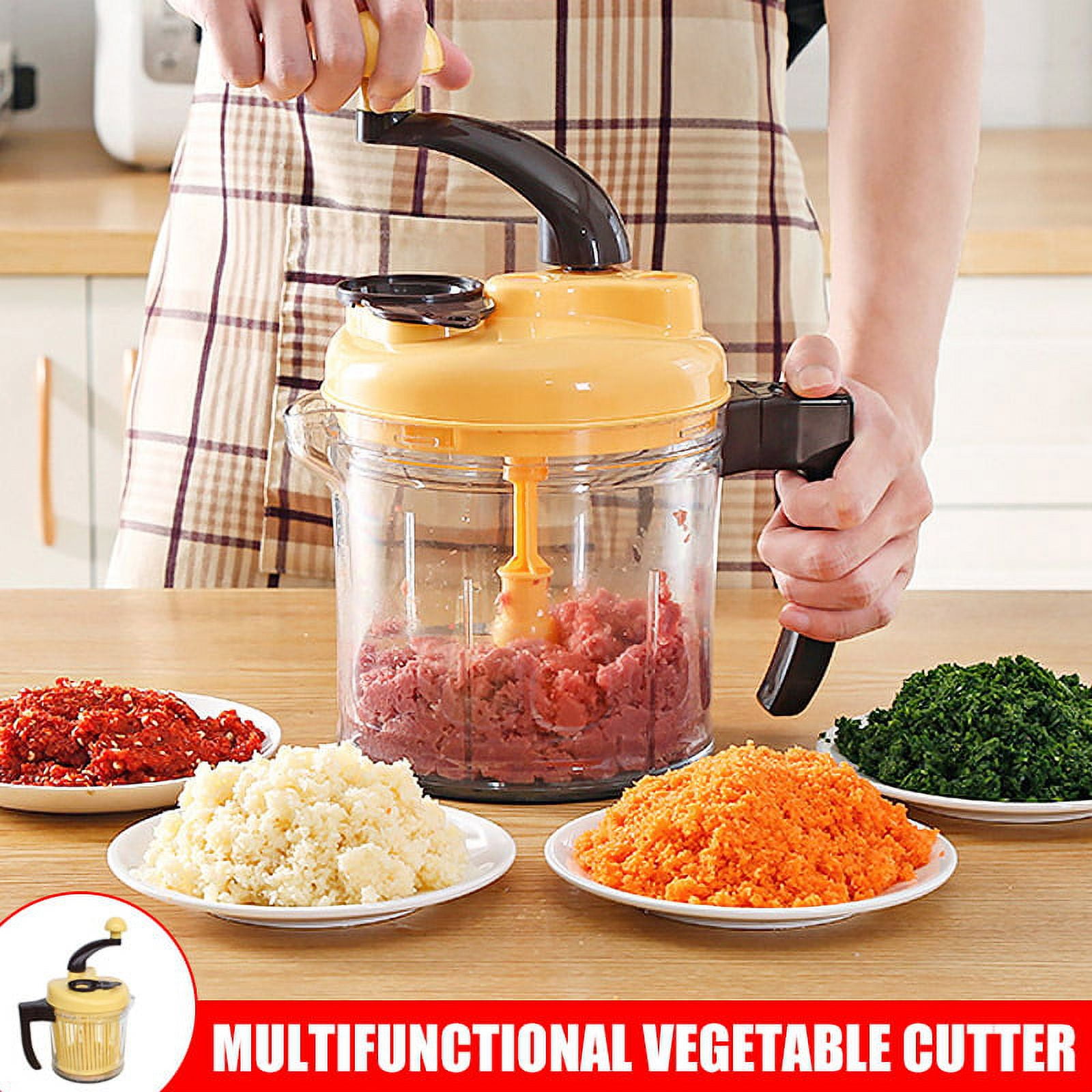 Multi-Functional Manual Food Processor,8 Cup Hand-powered Crank  Chopper,Mincer Blender with Clear Container,for Vegetables Meat Fruits Nuts  Herbs