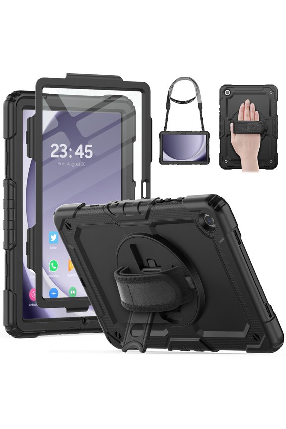 HXCASEAC Case for Samsung Galaxy Tab A9+/ A9 Plus Case 11 Inch, Protective with Screen Protector/Hand Strap/Pen Holder, Sturdy Shockproof Galaxy A9 Plus Tablet Case 2023 SM-X210/X216/X218 - Black