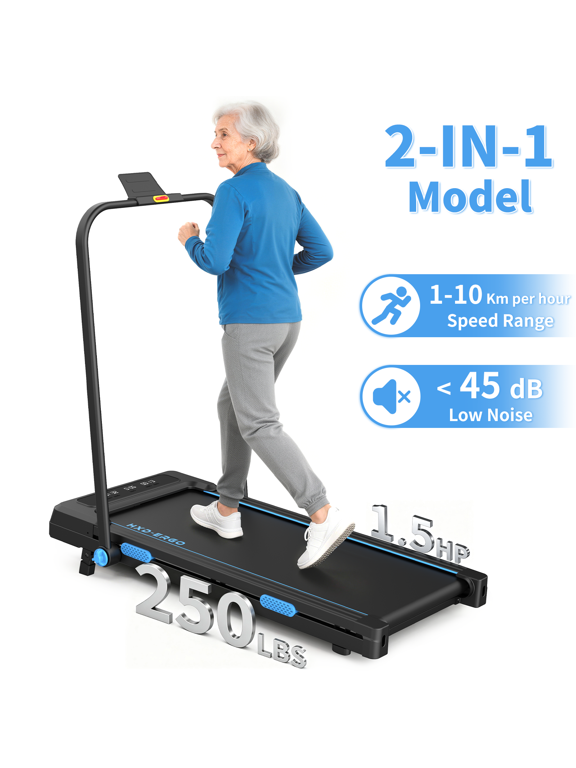 -2-in-1 Foldable Low Noise 250lbs Weight Capacity 1.5HP Motorized Treadmill with LED Monitor & Remote Control, 2 Level Manual Incline, Space Saving for Home Indoor Walking Jogging Workouts
