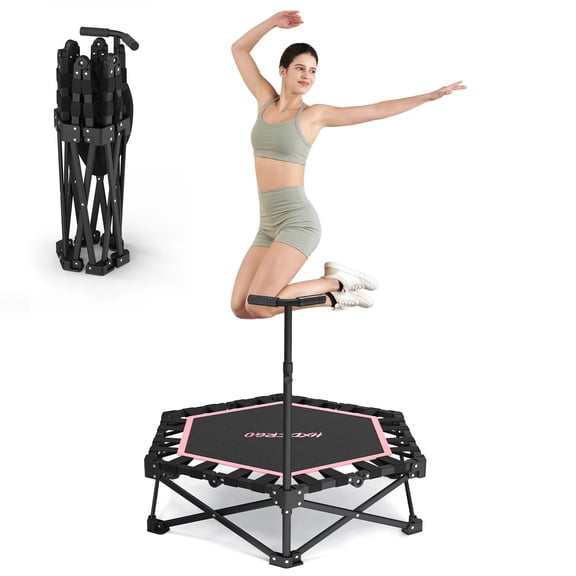 HXD-ERGO 42'' Foldable Mini Trampoline, Rebounder Trampoline with Adjustable Foam Handle, Fitness Trampoline for Indoor, Outdoor, Home Gym, Max Load 460lbs