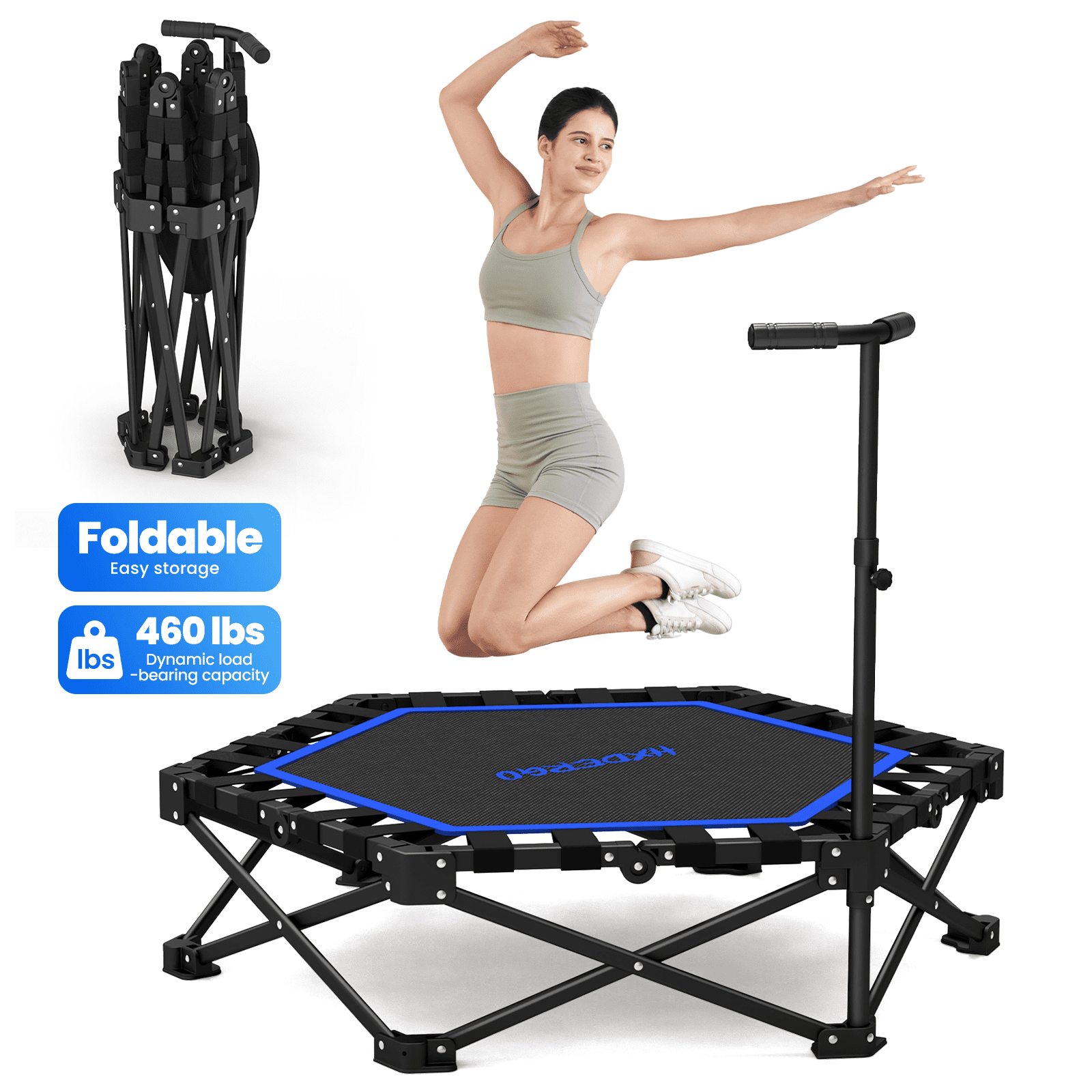 HXD-ERGO 42'' Foldable Mini Trampoline with Handle, Indoor Outdoor