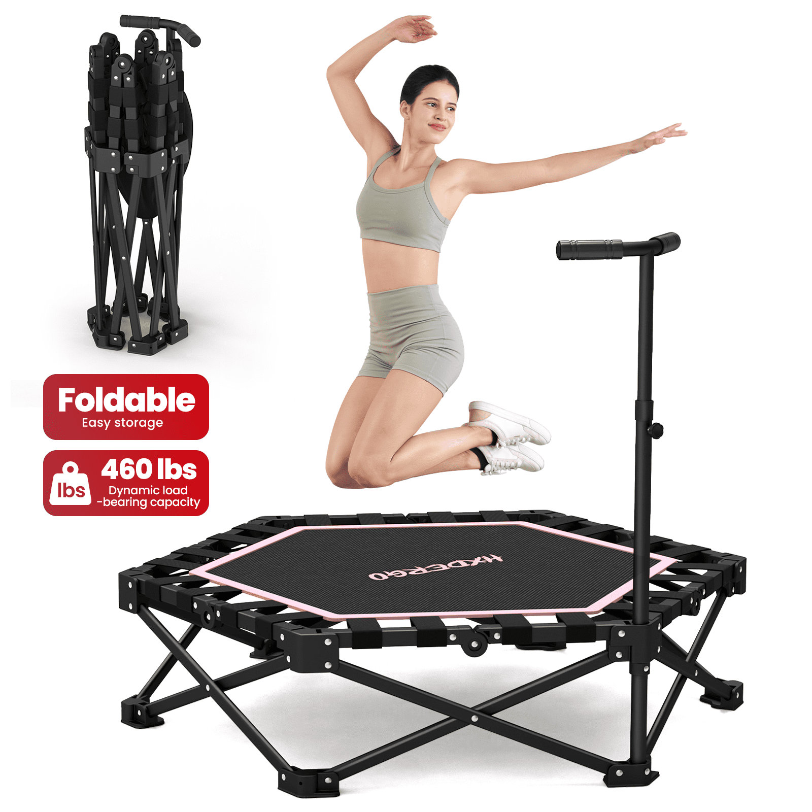 HXD-ERGO 42'' Foldable Mini Trampoline with Handle, Indoor Outdoor