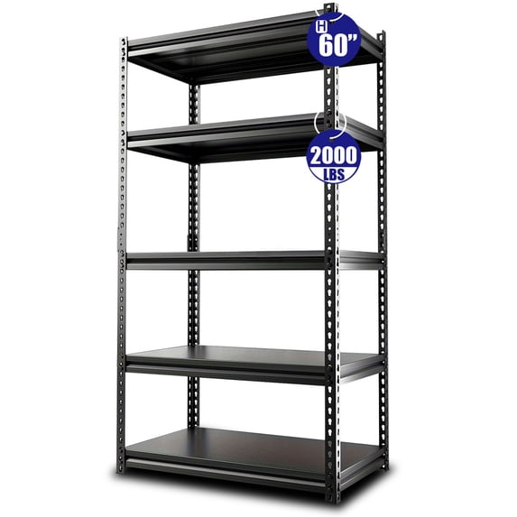 HXEternal 60" H Ultra High Strength Steel Heavy-Duty 5-Tier Adjustable Metal Storage Shelves, 28" L x 12" W x 60" H, 2000 LBS Capacity