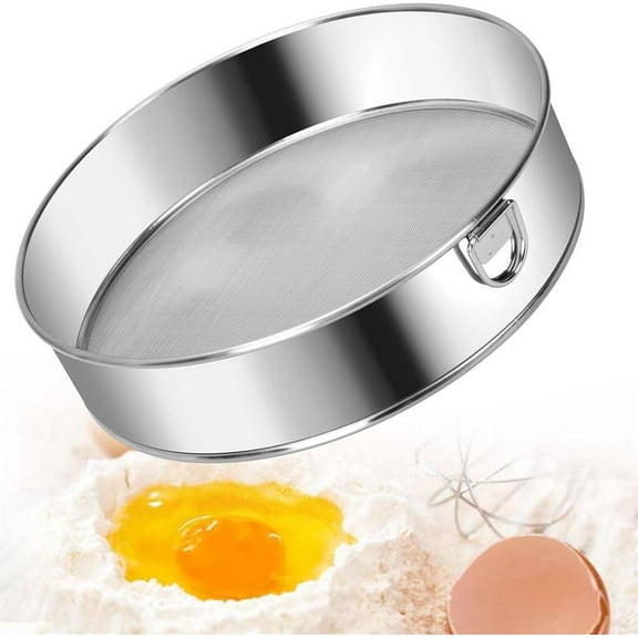 HXRH 1 Pc Stainless Steel Round Flour Sifter,Flour Sieve Flour Sifter Fine Mesh,12in 60 Mesh Fine Mesh Strainers,Mesh Screen,Vibrating Sifter for Bake Decorate Cakes/Pies/Pastries/Cupcakes