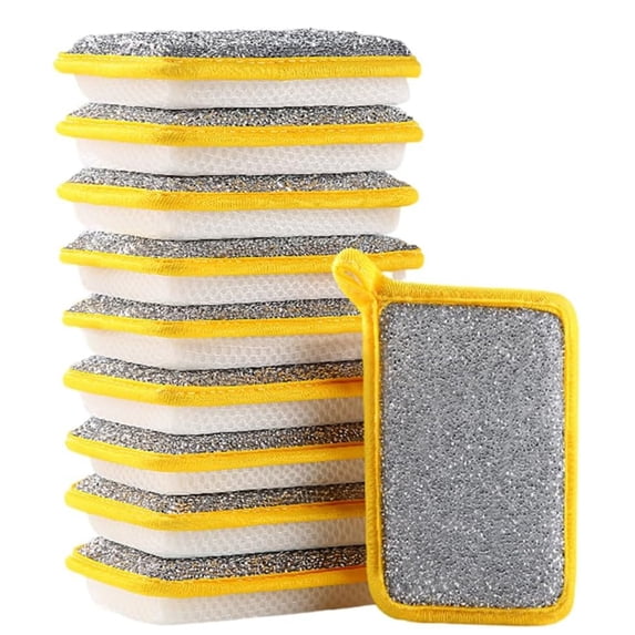 HXRH 10 Pack Multipurpose Absorbent Scrub Dish Sponges,Reusable Kitchen Dishwashing Rags,Double Sided Sponge Dishwashing Rags,for Washing Dishes Cleaning Countertop (Yellow)