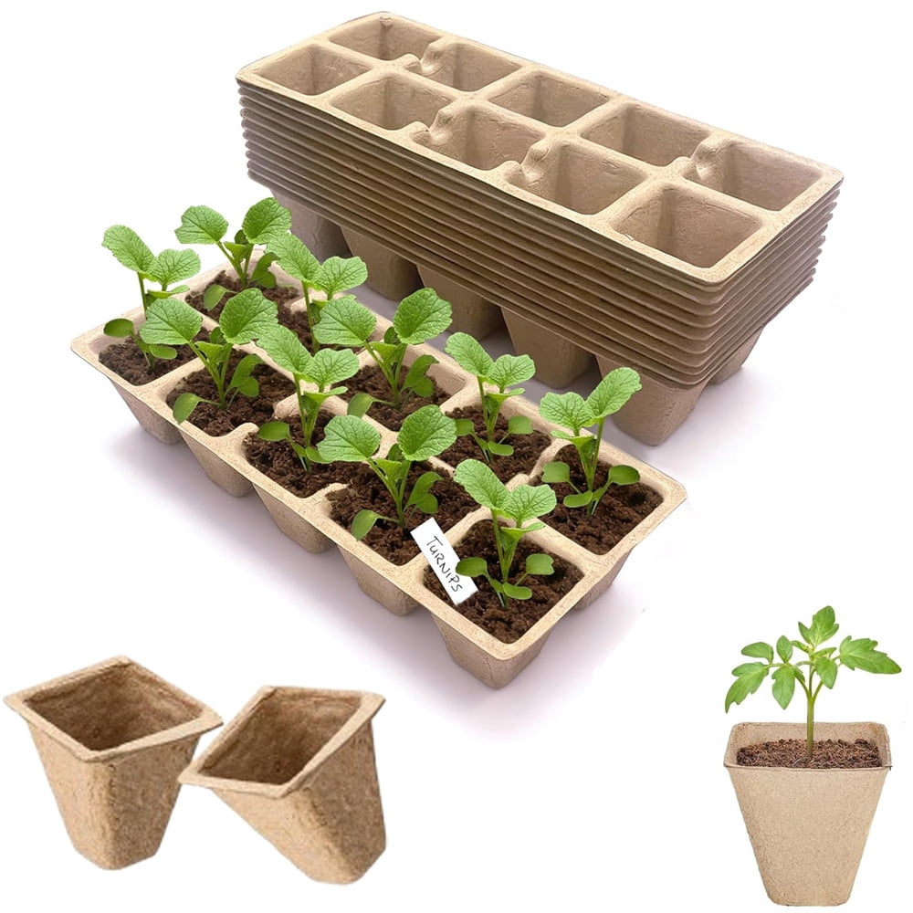 HXRH 10 Packs Seedling Starter Trays 100 Cells Organic Biodegradable Plant Germination Tray for Vegetable & Flower Plants Herb Seeds Garden Planting