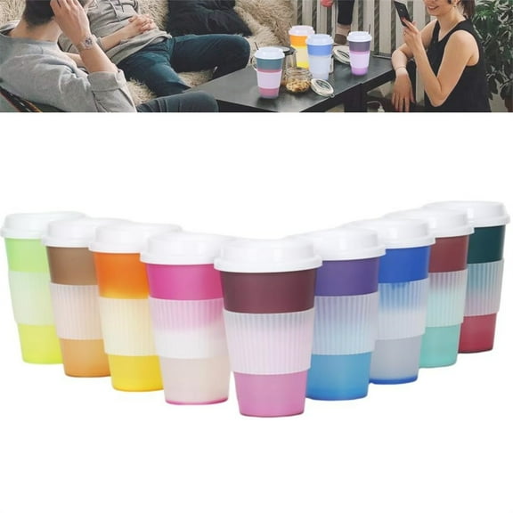 HXRH 10 Pcs Portable Hot Drink Cup,Color Changing Tumbler,Reusable Coffee Cups with Lids,Multicolor Travel Tumbler,Durable Plastic Cups,Home Outdoor Party Supplies 16 Oz