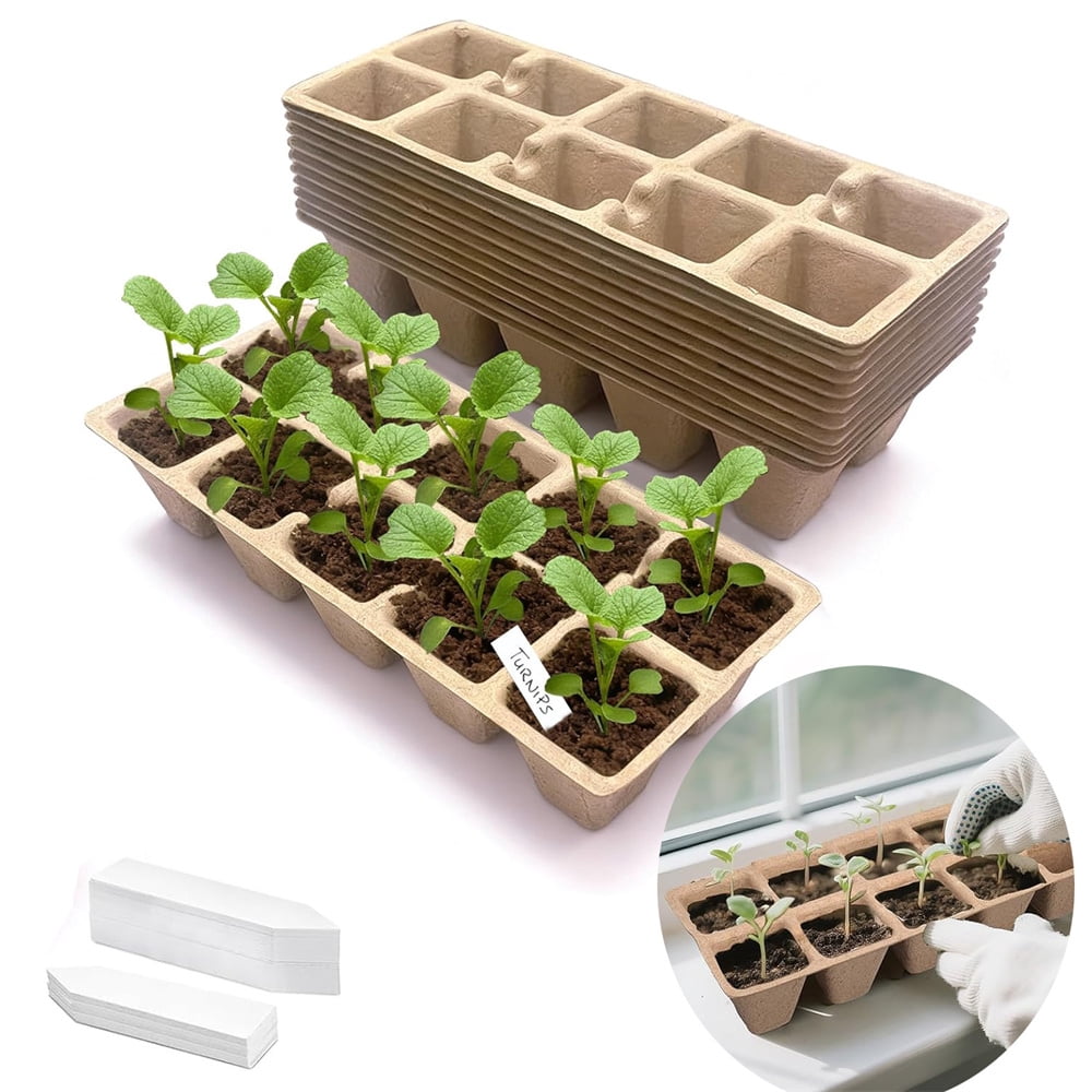 HXRH 100 Cells Peat Pots Organic Germination Peat Pots with 100 Labels Seed Starter Trays Planting for Vegetable Flower Seedlings