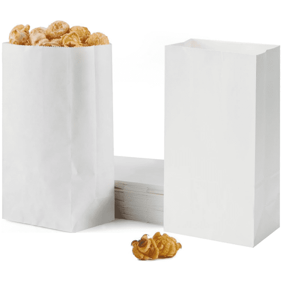 HXRH 100 Pcs Kraft Paper Snack Bags,Take Away Lunch Bags,Candy Treat Pouches,Flat Gift Packaging Bags,Breakfast Bread Pouches,for Wedding Birthday Party (White)