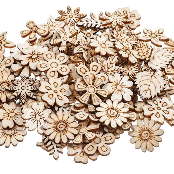 HXRH 100Pcs Unfinished Wood Flower Slice Leaf Pattern Cutouts 0.98 Inch Mini Wood Blocks for DIY Crafts Handmade Decorations