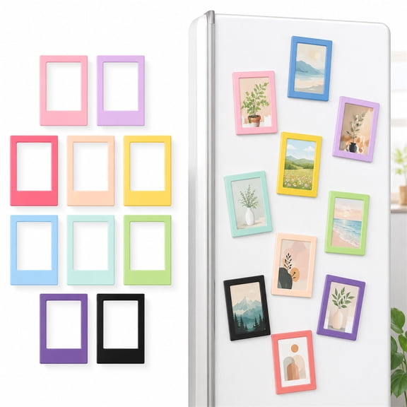 Tutuviw 10Pcs Magnetic Picture Frame for 3 Inches Mini Table Photo Cute Multiple Colorful Photo Frames for Refrigerator Small Wallet Size Pictures Holder for Home Office