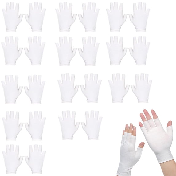 HXRH 12 Pairs Cotton Fingerless Moisturizing Gloves Breathable Night Glove Uv Sun Protection Gloves for Driving One Size Fits Most Eczema Gloves for Adult (White)