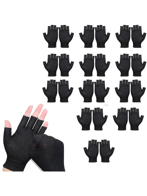 12 Pairs Cotton Moisturizing Gloves for Women with 5 Open Fingertips Breathable Night Glove Fingerless Cotton Gloves for Eczema(Black)