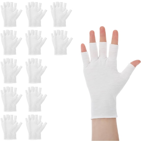 HXRH 12 Pairs Fingerless Moisturizing Gloves Fingerless Cotton Gloves Washable and Reusable Eczema Sleeves Soft and Comfortable for Dry Hands Sleeping Hand (White)