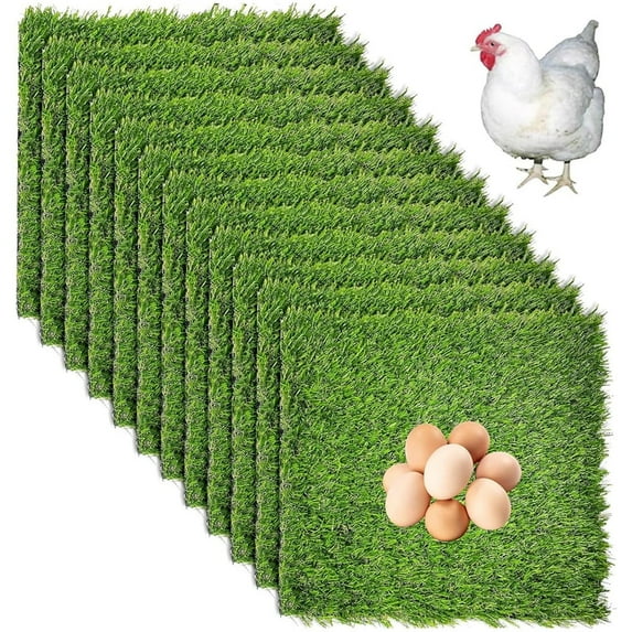 HXRH 12"x12" Chicken Laying Box Pads,Artificial Grass Nesting Pads,Washable and Reusable Turf Mat,Square Thick Hens Nest Boxes Pad,for Chicken Coop Pet Garden Lawn 12 Pcs