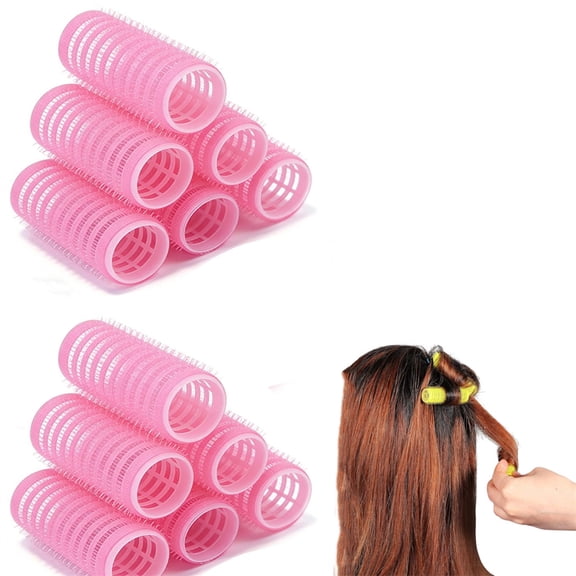 HXRH 12Pcs Heatless Roller Hair Curlers 15mm Curlers Hair Design Sticky Cling Style DIY Hair Styling Curling Tools for Women Men(Random Color)