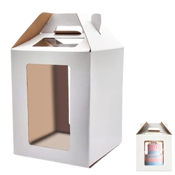 HXRH 1Pack Tall Cake Boxes with Windows and Handle 10 x 10 x 15.9 Inch Durable Square Cake Carrier Cake Transport Box for Wedding Birthday Party