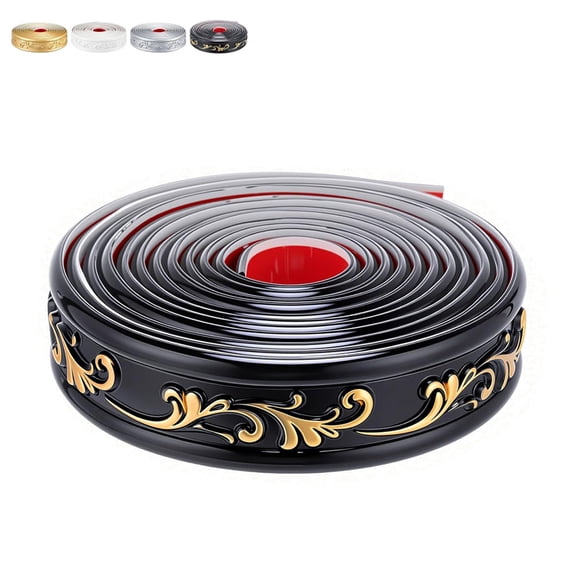HXRH 1Roll Crown Molding Trim Flexible Molding Trim 6.56 Ft Wall Lines Wallpaper Border Wallpaper Border Wall Edging Foam Baseboard(Black Gold)